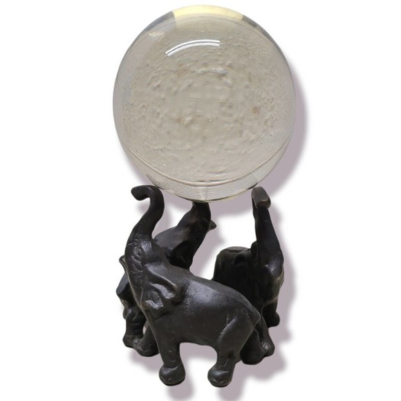 Beautiful Cast Metal Elephant Crystal Ball Holder - 4.5x4.5x8" Tall - Picture 2 of 4
